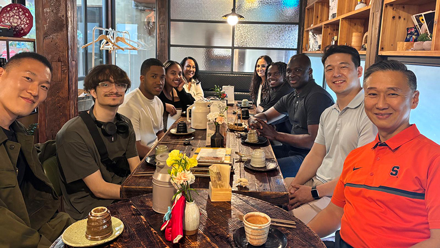 Professor Lee, Professor Park and students at a South Korean restaurant
