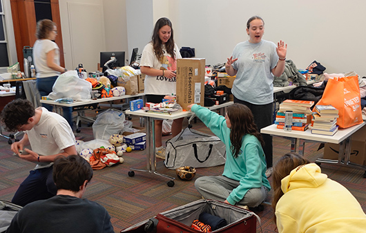 Students packing for their trip