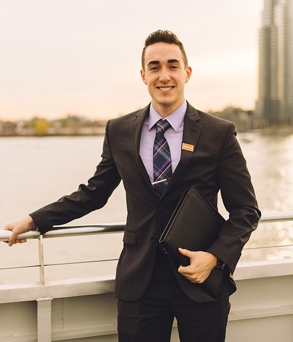 Student in NYC in interview attire