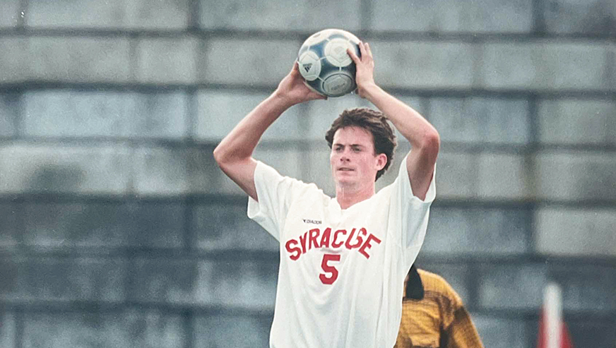 Sean Boyle preparing for a throw-in during his time on the SU soccer team