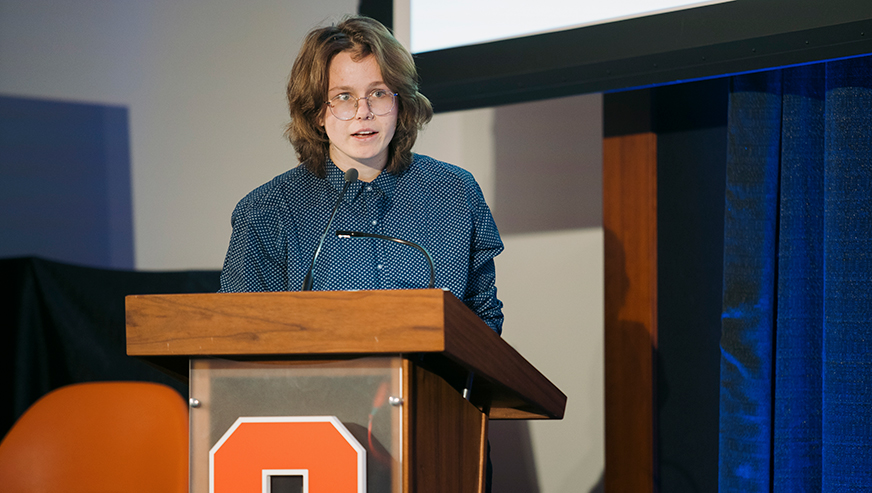 Ava Lubkemann presenting during the 2025 Orange Tank