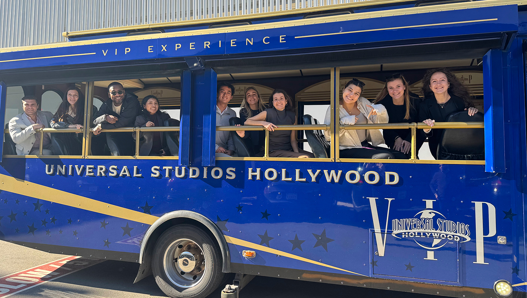 Students in a Universal Studios Hollywood bus