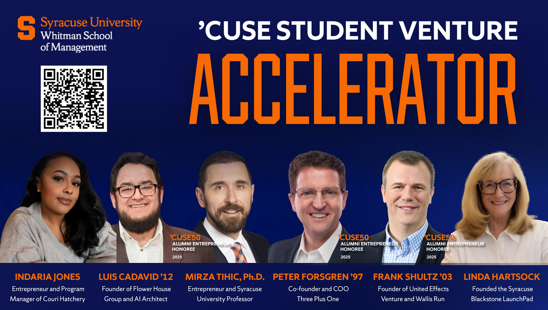 Graphic showing photos of Indaria Jones, Luis Cadavid, Mirza Tihic, Peter Forsgren, Frank Shultz and Linda Hartsock