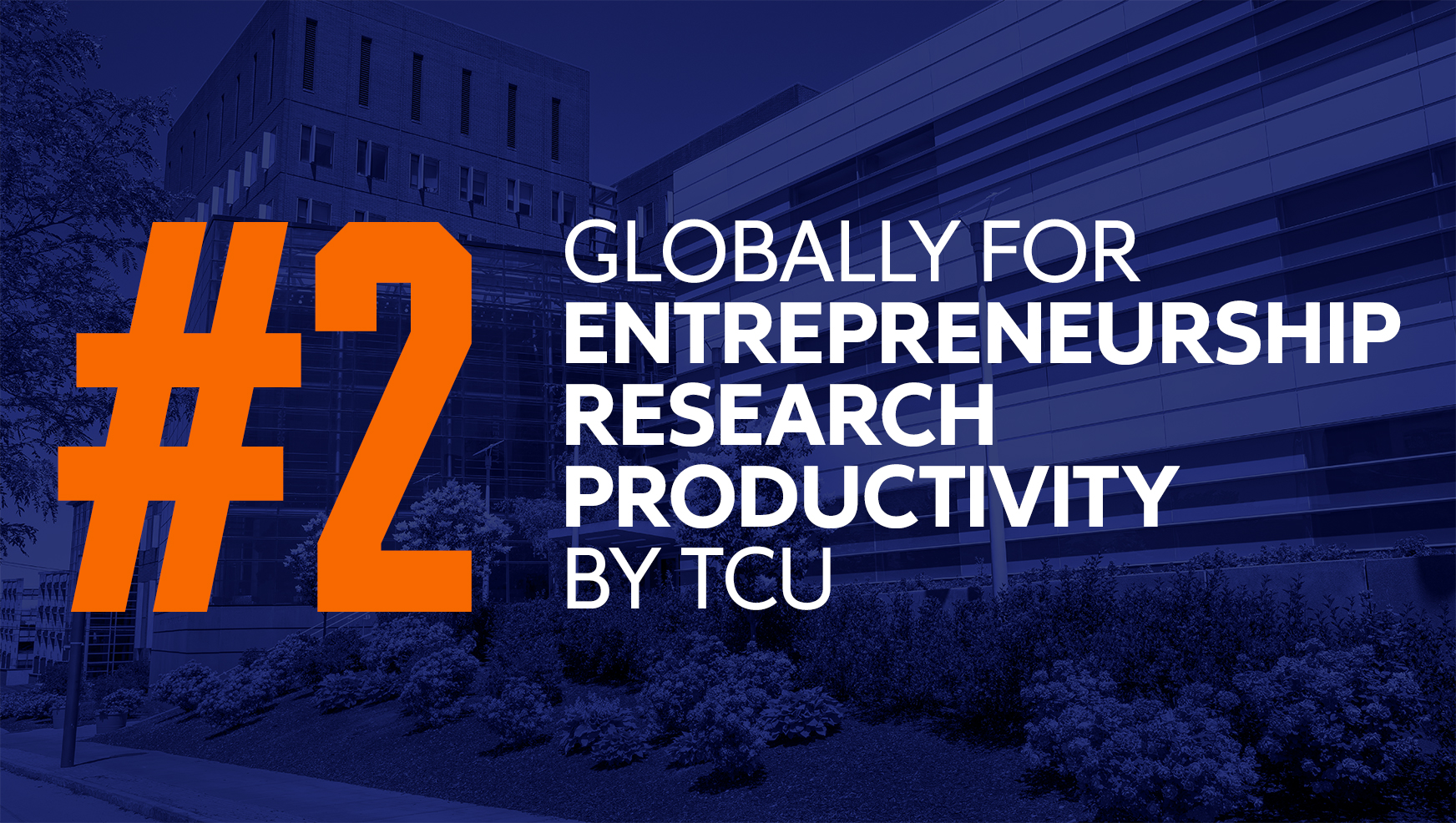 Graphic saying #2 globally for entrepreneurship research productivity by TCU