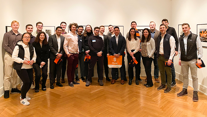 Students in the Semester in NYC program posing during a networking event