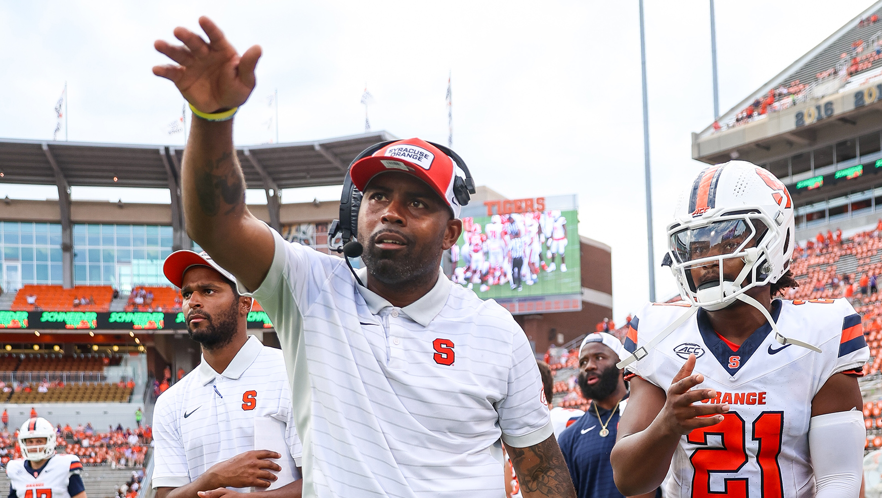 Fran Brown Sr. and Fran Brown Jr. during a football game