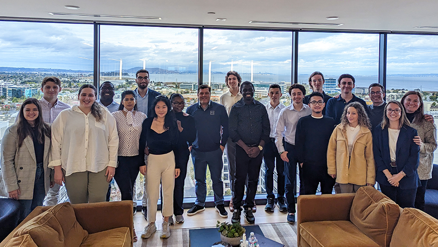 Students on a trip to Silicon Valley posing with a view