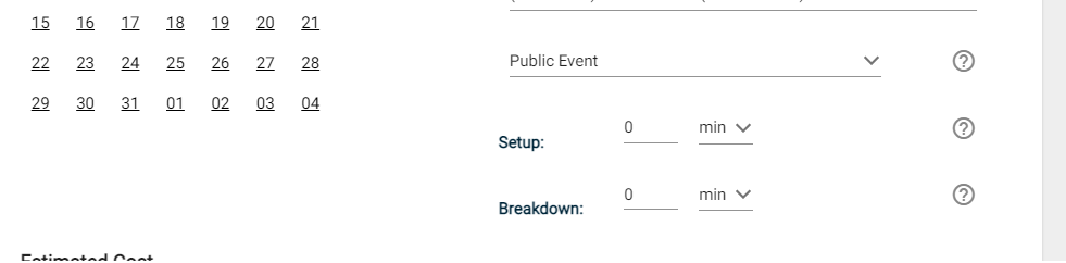 Graphic showing breakout and setup minutes in Event Manager